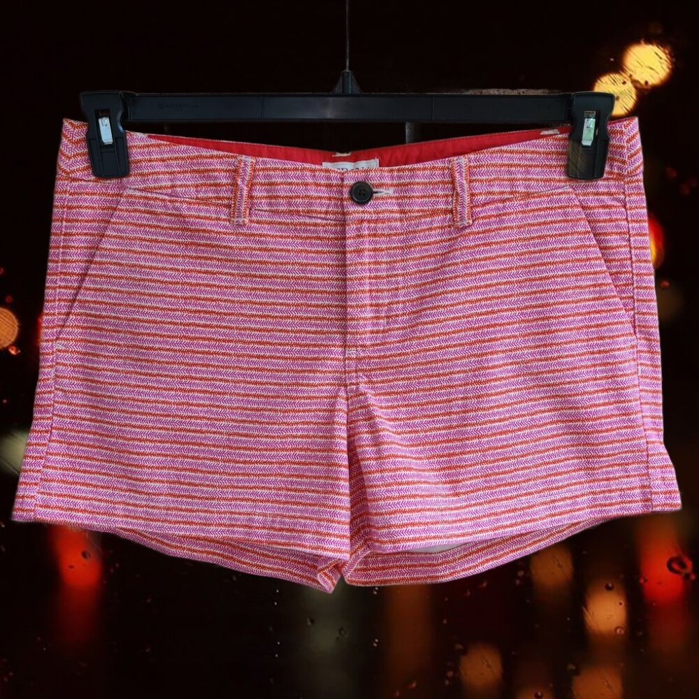 Merona Womens Pink Orange Striped Chino Shorts Size 10 Cotton